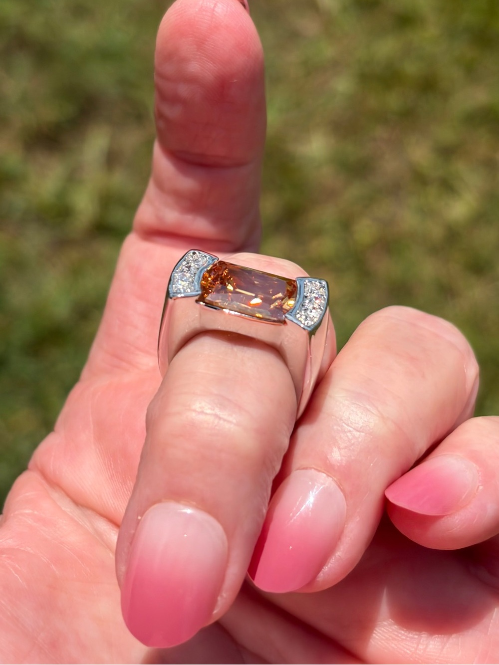 Camille Lucie Citrine Glass CZ Accent Silver Cocktail Ring